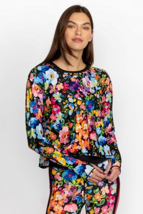 Johnny Was Active | Women BEE ACTIVE LONG SLEEVE STEP HEM TEE WITH KEYHOLES Wild Bloom