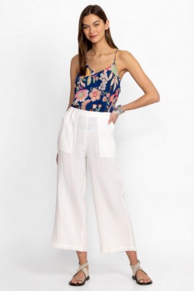 Johnny Was Bottoms | Women PULL ON WIDE LEG PANT WITH RAW EDGE Natural