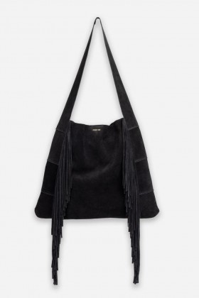 Johnny Was Handbags | Women NERO ITALIAN SUEDE FRINGE HOBO Black