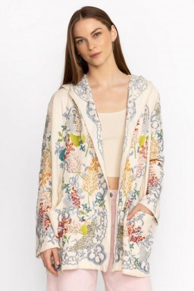 Johnny Was Outerwear | Women MADRIGAL HOODIE SWEATER Ecru