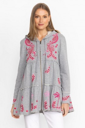 Johnny Was Tops | Women CASSIA TIERED HOODIE Light Heather