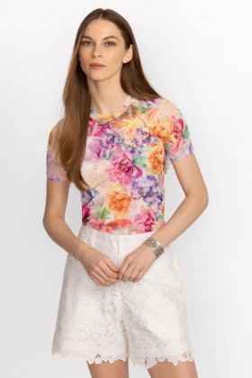 Johnny Was Tops | Women ELEANOR MESH SHORT SLEEVE TEE – FIONNA Fiona