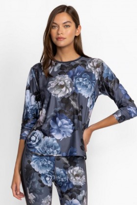 Johnny Was Tops | Women Grey Peony Oversize Crop Long Sleeve Tee Grey Peony