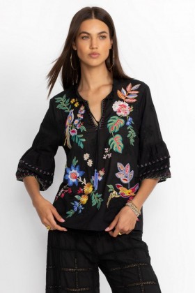 Johnny Was Tops | Women JEANETTE RUFFLE SLEEVE BLOUSE Black