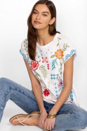 Johnny Was Tops | Women KATIE RELAXED DRAPE TEE White