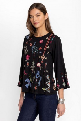 Johnny Was Tops | Women MILLEY KIMONO SLEEVE TEE Black