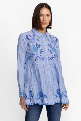 Johnny Was Tops | Women TARRA TIERED SHIRT TUNIC Light Denim Blue