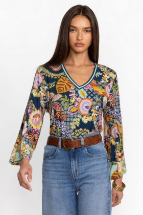 Johnny Was Tops | Women THE JANIE FAVORITE V-NECK KIMONO SLEEVE TEE Wildbird