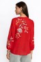  Johnny Was Tops | Blusa feminina JOELE com babados, modelo Racer Red