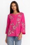  Johnny Was Tops | Camiseta feminina LIBBI com manga 3/4 e botões frontais, rosa flamingo