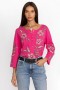 Johnny Was Tops | Camiseta feminina LIBBI com manga 3/4 e botões frontais, rosa flamingo