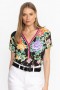  Johnny Was Tops | Camiseta feminina THE JANIE FAVORITE com gola de botões e estampa de lenço Le Jardin