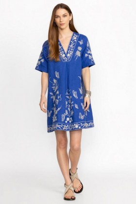  Vestidos Johnny Was | Vestido Domingo Dolman Feminino Azul Almirante