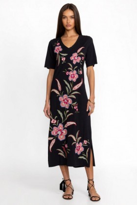  Vestido Johnny Was | Vestido camiseta LIBBI TRAPUNTO feminino preto