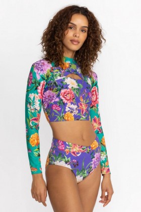  Johnny Was Swim & Resort | Calcinha de biquíni feminina PEACOCK GOZA CRISS-CROSS Peacock Goza