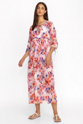  Johnny Was Swim & Resort | Vestido midi com detalhes em ilhós para mulheres, modelo Summer Days.