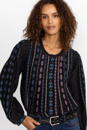  Johnny Was Tops | Blusa feminina de algodão estampado preta