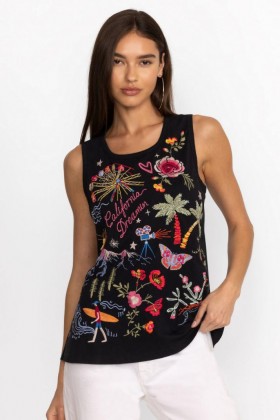  Johnny Was Tops | Regata feminina CALIFORNIA KNIT preta