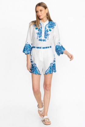  Johnny Was Tops | Blusa feminina ELLY, branca antiga