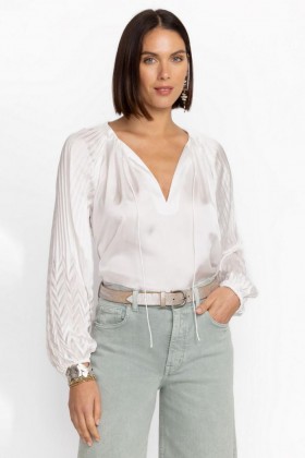  Johnny Was Tops | Blusa feminina plissada Gemma branca