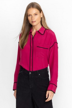  Johnny Was Tops | Camisa feminina descontraída com botões e detalhes em viés. Vivaz