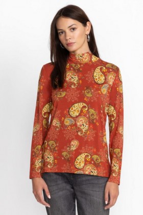  Johnny Was Tops | Blusa feminina Janie Favorite com gola alta e renda paisley