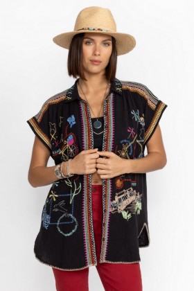  Johnny Was Tops | Női DIONNE BUTTON DOWN BLOUSE Fekete