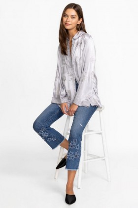  Johnny Was Bottoms | Jeans da bambina corti con stivaletti da danza da donna Stars Dance, lavaggio vintage invecchiato