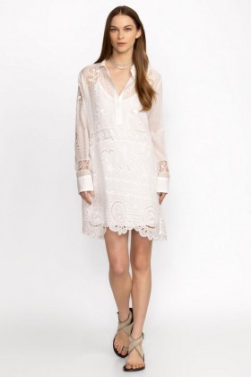  Johnny Was Dresses | Donna CHARLOTTA EYELET SILK MINI DRESS Bianco antico