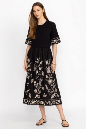  Johnny Was Dresses | Abito da donna in maglia di lino DOMINGO Nero