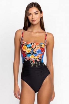  Johnny Was Swim & Resort | Costume intero con arricciature, colore: Nero Royal Multi