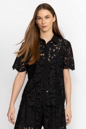  Johnny Was Tops | CAMICIA CON BOTTONI IN PIZZO KITT da donna, nera