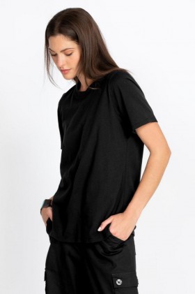  Johnny Was Tops | Maglietta a strati nera con scollo rotondo e maniche corte da donna