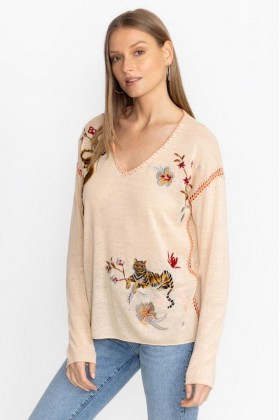  Johnny Was Tops | Donna MAGLIONE CON SCOLLO A V CON PUNTO FISSO Bianco sporco