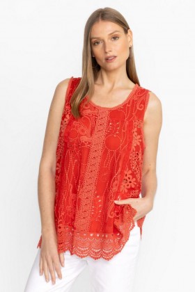  Johnny Was Tops | Donna TSION BLOUSE Rosso fuoco