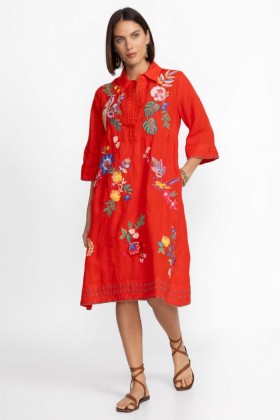  Rochii Johnny Was | Rochie pentru femei HENLEY CU MÂNECĂ KIMONO Roșu aprins