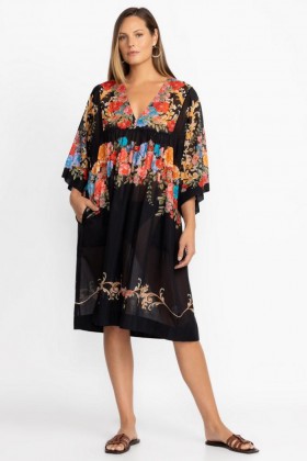  Johnny Was Swim & Resort | Rochie de baie neagră cu imprimeu floral, cu imprimeu floral, pentru femei, multicoloră