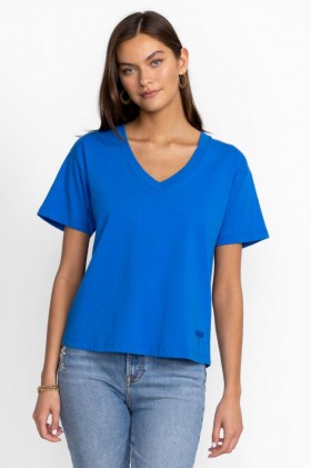  Topuri Johnny Was | Tricou pentru femei din bumbac organic cu umeri căzuți, albastru prințesă, Garden Vines