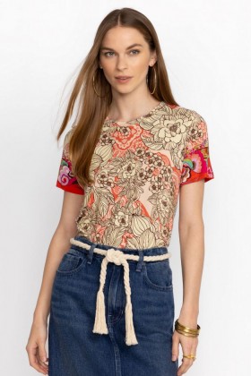  Topuri Johnny Was | Tricou pentru femei The Janie Favorite cu mânecă scurtă, guler rotund, model swing, Modey