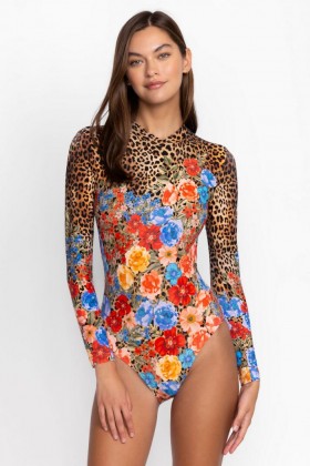  Johnny Was Swim & Resort | Dam CHEETAH CROSSOVER NECK SURF ONE PIECE Multifärgad