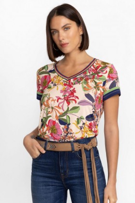  Johnny Was Toppar | Dam The Janie Favorite Kortärmad V-ringad T-shirt Aldrich Scarf Print