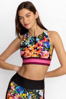  Johnny Was Active | Sujetador deportivo reversible de cuello alto BEE ACIVE para mujer, Wild Bloom