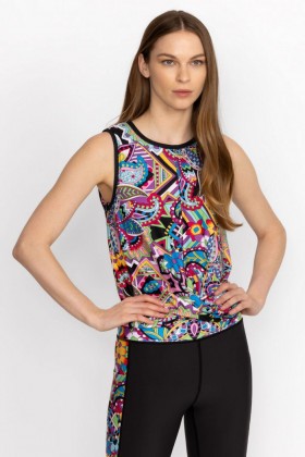  Johnny Was Active | Camiseta sin mangas BEE ACTIVE CROSSOVER para mujer, estampado Demarne