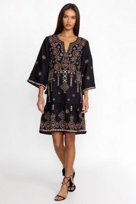  Vestidos Johnny Was | Vestido de mujer FAYE con volantes y mangas kimono, negro