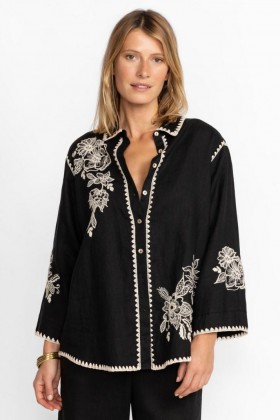Camisetas Johnny Was | Camisa de manga kimono Addison para mujer, negra