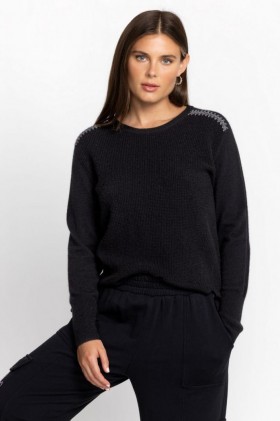  Tops Johnny Was | Suéter Mishika Waffle para mujer, negro