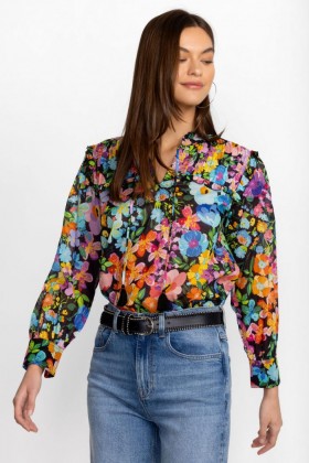  Blusa Johnny Was Tops | Blusa con canesú y volantes Wild Bloom para mujer