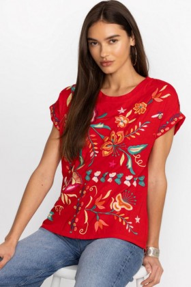  Dámské tričko Johnny Was | AVERI RELAXED TEE Racer Red