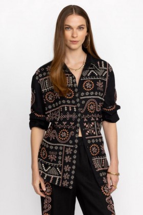  Johnny Was Topy | Dámská lněná košile Faye Relaxed Linen Shirt, černá