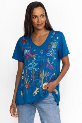  Johnny Was Toppe | Dame Arizona Hverdags T-shirt Mykonos Blå